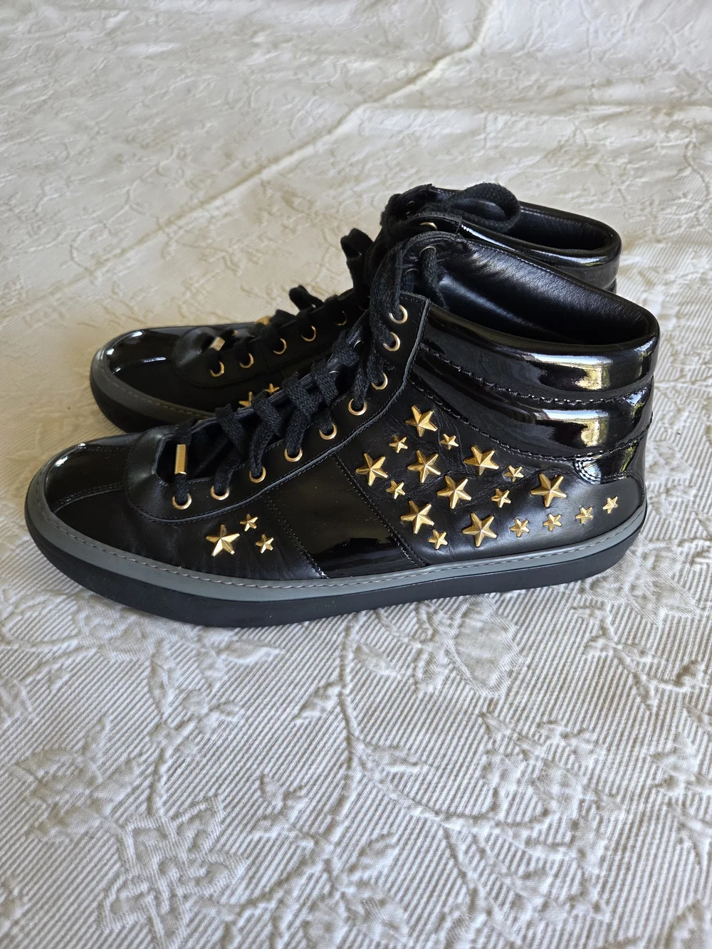 Jimmy Choo | Belgravia Black High-Top Sneakers with Gold Star Studs